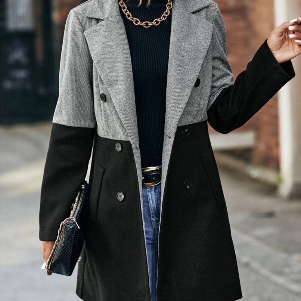 Color block Double Breasted Coat